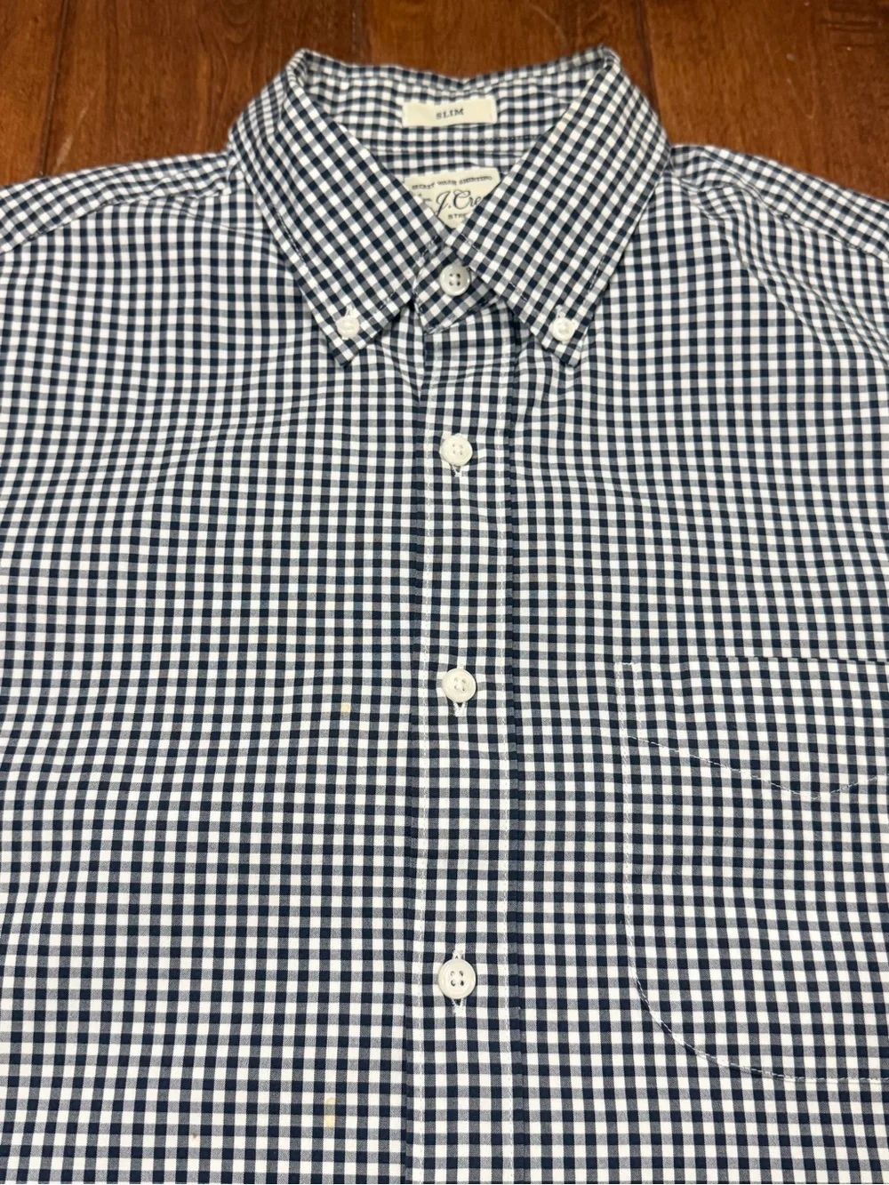 J. Crew Navy and White Gingham Button-Down Shirt Long Sleeve sz. S